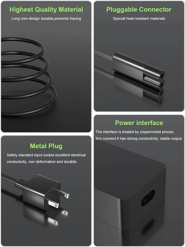 Alt view image 4 of 7 - 127W 102W Surface Laptop Charger AC Power Adapter for Microsoft Surface Laptop Studio Go 1 2 3, Book 1 2 3, Laptop 7 6 5 4 3 2 1, Surface Pro 10 9 8 7 7+ 6 5 4 3 X, Replacement Windows Tablet Notebook