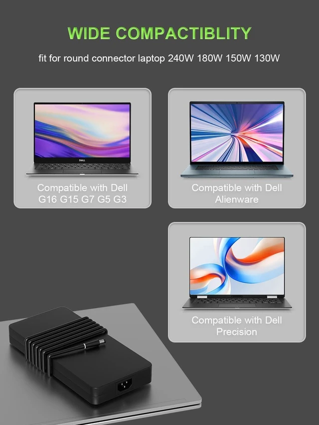 Alt view image 3 of 7 - 240W Laptop AC Charger Power Adapter for Dell G16 G15 G7 G5 G3, Alienware 17 15 X17 X16 X15 M17 M15, Precision 7720 7730 7740 7750 7760, Replacement Gaming Workstation Notebook Power Supply for Office
