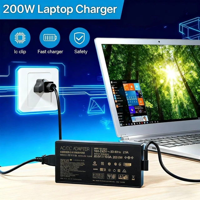 Alt view image 6 of 7 - 200W 20V 10A Laptop AC Charger Power Adapter 6.0*3.7mm Tip for Asus ROG Zephyrus G15 GA503 GA503QM GA503QR GA503QS GA503RM, TUF A15 F15 F17 Gaming Notebook, Replacement ADP-200JB D Power Supply Cord