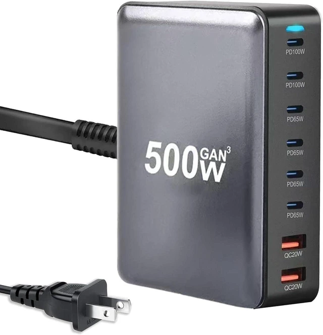 Main image of 500W 8-Port USB C Fast Charging Station Hub, PD PPS 100W Multi Port Wall Charger Brick for Multiple Devices, Compatible with MacBook Pro Air, iPad, iPhone 16 15, HP Dell Lenovo Acer Laptops and More