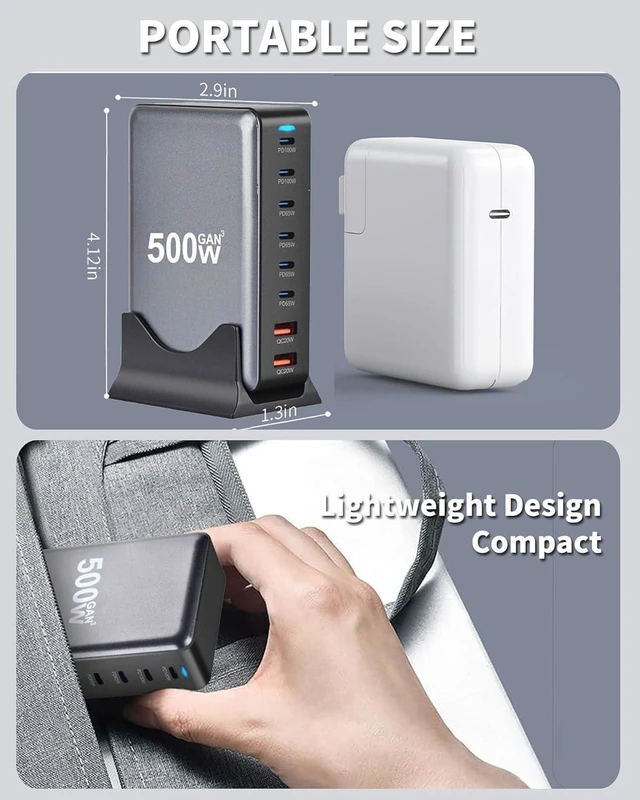 Alt view image 3 of 7 - 500W 8-Port USB C Fast Charging Station Hub, PD PPS 100W Multi Port Wall Charger Brick for Multiple Devices, Compatible with MacBook Pro Air, iPad, iPhone 16 15, HP Dell Lenovo Acer Laptops and More