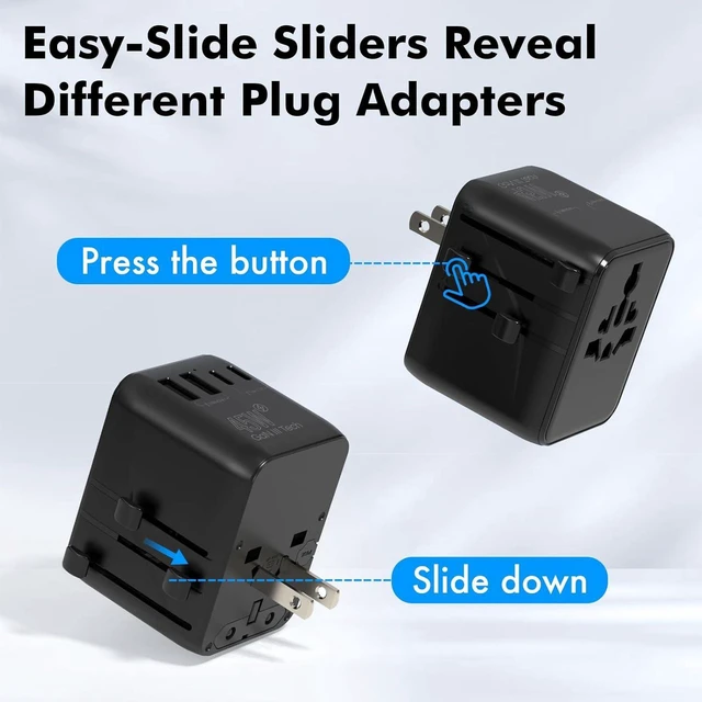 Alt view image 2 of 7 - 7 in 1 Worldwide Travel Adapter with GaN 45W, 2 USB-A 15W, 3 USB-C 45W, 2 AC Outlets, Safety Certified International Plug Converter, Universal Charger for Laptop Phone Camera, Fits US EU UK AU Travel