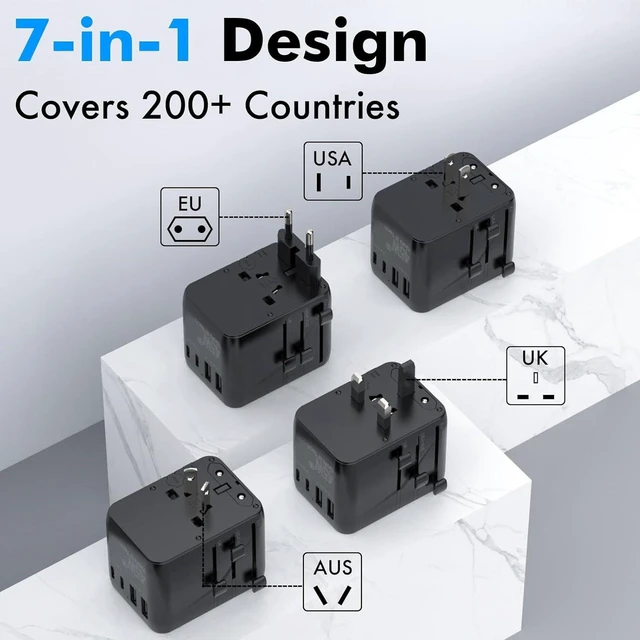 Alt view image 5 of 7 - 7 in 1 Worldwide Travel Adapter with GaN 45W, 2 USB-A 15W, 3 USB-C 45W, 2 AC Outlets, Safety Certified International Plug Converter, Universal Charger for Laptop Phone Camera, Fits US EU UK AU Travel