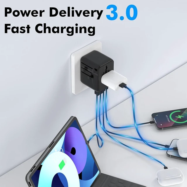 Alt view image 3 of 7 - 7 in 1 Worldwide Travel Adapter with GaN 45W, 2 USB-A 15W, 3 USB-C 45W, 2 AC Outlets, Safety Certified International Plug Converter, Universal Charger for Laptop Phone Camera, Fits US EU UK AU Travel