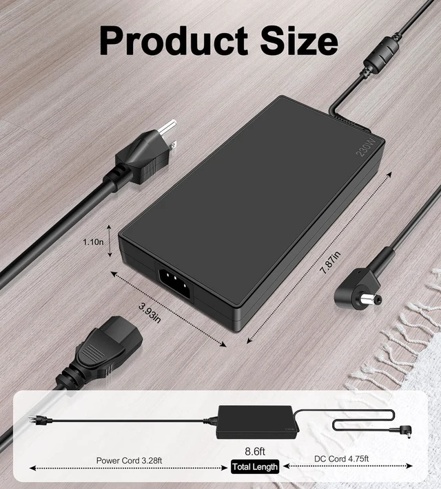 Alt view image 4 of 6 - 230W Laptop AC Charger Power Adapter for Acer Nitro 5 16 17 AN16-51 AN17-71 AN517-42-R850, Predator Helios 14 300 PH315-53 PH315-54 PH315-55, Triton 300 500 PT515-52, Replacement Gaming Notebook Power