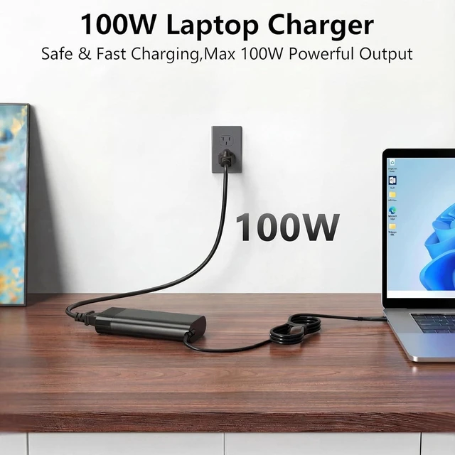 Alt view image 2 of 6 - 100W USB C PD Laptop Charger Power Adapter for HP Spectre x360, Pavilion Plus 14, Envy 17, ZBook Firefly 14 16 G11, EliteBook ProBook, Replacement TPN-LA31 N57041-001 USB Type C Notebook Power Supply
