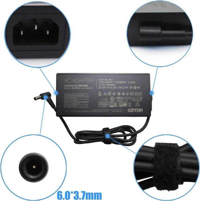 Alt view image 2 of 6 - ADP-180TB H 180W 20V 9A Laptop AC Charger Power Adapter for Asus ROG Zephyrus GA502DU GA502D GA502 GA502IU GA401 GA401I GA401II GA401IV, 6.0x3.7mm DC Tip, Replacement Gaming Notebook Power Supply Cord