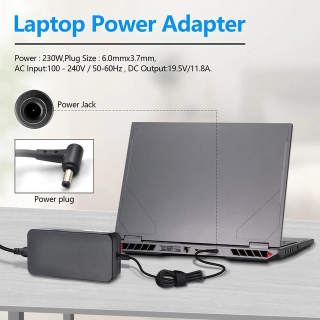 Alt view image 7 of 7 - 230W 19.5V 11.8A Laptop AC Charger Power Adapter for ASUS ROG Zephyrus M GU501G GU502G GU501GM GU502GV GU502GU GM501 GM501G GM501GS GM501GM, 6.0x3.7mm DC Tip