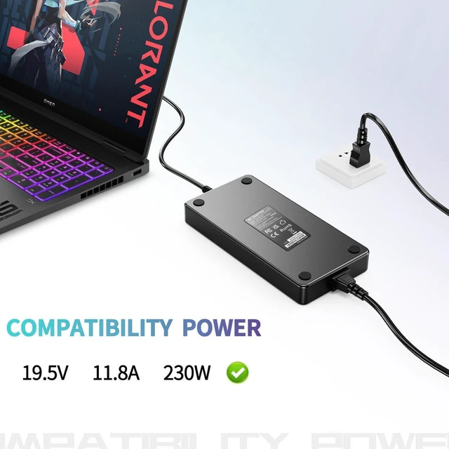Alt view image 2 of 5 - 230W 19.5V 11.8A Laptop AC Charger Power Adapter for HP Thunderbolt Dock 230W G2 2UK38AA Zbook 15 G1 G2 17 G2 Omen X 2S 15 Z2 Mini G4 17-cb 15-dg EliteBook 8770w, 7.4x5.0mm DC Tip