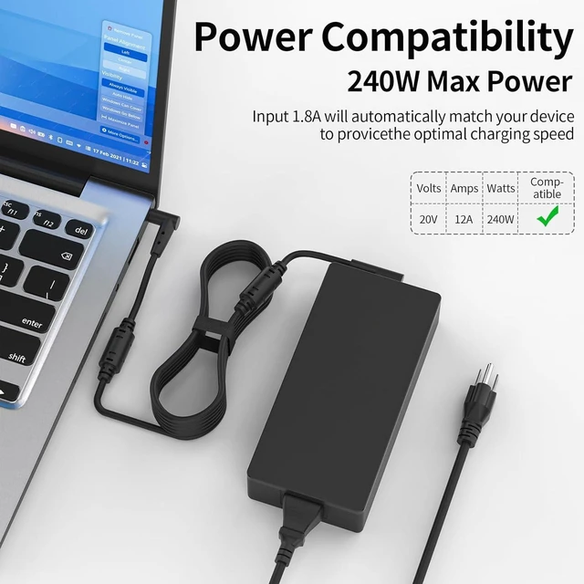 Alt view image 4 of 7 - 240W 20V 12A Laptop AC Charger Power Adapter for ASUS ROG Storm S15 S17 M16 G14 G15 G16 A15 A17 F15 F17 FX517ZM FX517ZR FA507RE FX506LI FA707XU GX550LXS, 6.0x3.7mm DC Tip