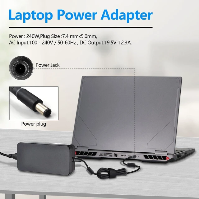 Alt view image 6 of 7 - 240W 180W 19.5V 12.3A Laptop AC Charger Power Adapter with Power Cord for Dell Alienware 13 15 17 R1 R2 R3 R4 R5 M17 M15 M11X M14X M17X M18X G3 G5 G7 Precision 7710 7730 7540 7520 M6500 M6600, 7.4x5.0