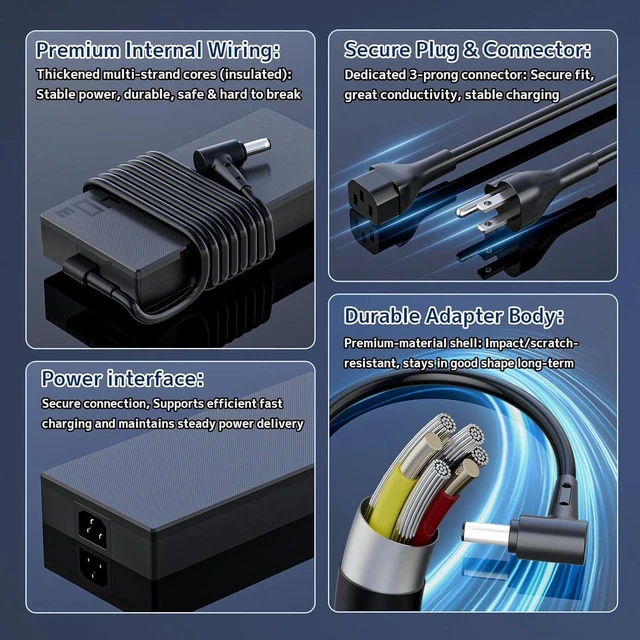 Alt view image 7 of 7 - 240W 20V 12A Laptop AC Charger Power Adapter for ASUS Zephyrus G16 G14 M16 Duo 15 TUF F17 F15 A15 Vivobook Pro 16X ROG Strix Scar 15 17 G15 G17 ProArt StudioBook, ADP-240EB B, 6.0x3.7mm DC Tip
