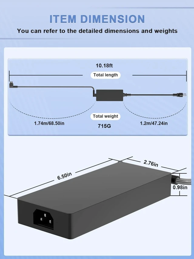 Alt view image 3 of 7 - 230W 19.5V 11.8A Laptop AC Charger Power Adapter for Razer Blade 14 15 16 17 Pro Advanced Base RZ09-0528 RZ09-0530 RZ09-0508 2018-2025 GTX RTX3080 3070 3060 2080 2070, 5.5x2.5mm DC Tip