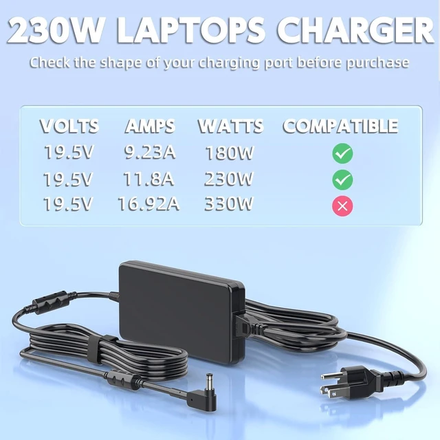 Alt view image 5 of 7 - 230W 180W 19.5V 11.8A Laptop AC Charger Power Adapter for Acer Predator Helios 300 PH315-54 PH315-53 PH317-55 PH317-52 G3-573 Triton 300 500 PT515-52 PT516 PT316 Nitro 5 7, 5.5x1.7mm DC Tip