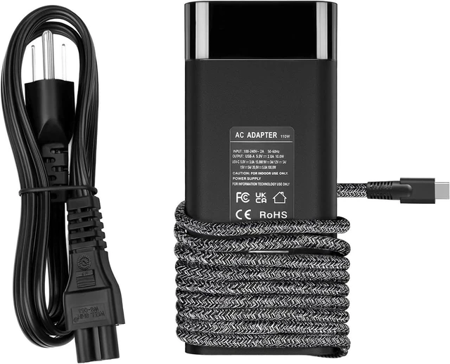 Alt view image 5 of 7 - 100W USB-C Laptop AC Charger Power Adapter for HP Spectre Fold 17 x360 16-aa0047nr Pavilion Plus 14 14-ew1010nr ZBook Firefly 14 16 G11 Envy 17-cw1087nr 17-cw1097nr, TPN-LA31 N57041-001 N56858-001