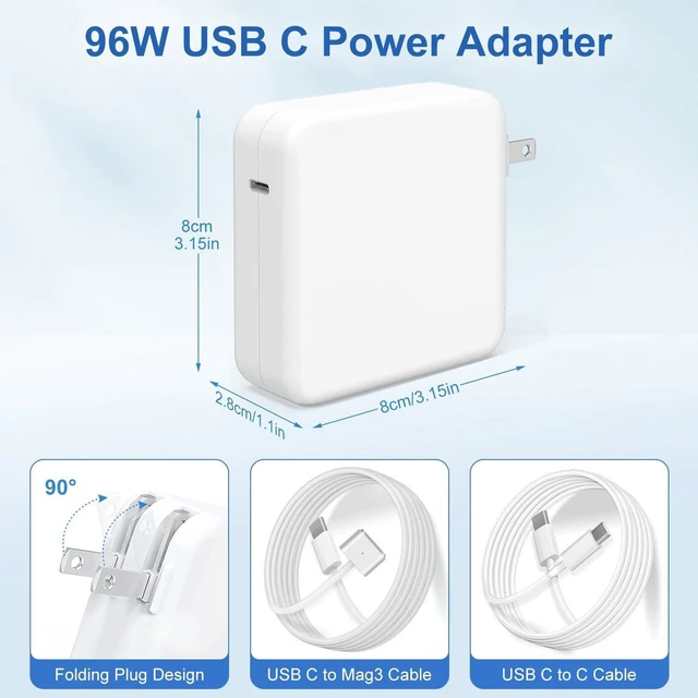 Alt view image 6 of 6 - 96W 70W USB-C to Mag 3 Laptop Charger Power Adapter for MacBook Pro 16 14" MacBook Air 15 13" M4 M3 M2 M1 2021-2025, Includes 6.6FT USB-C to Mag 3 Cable, Original Quality