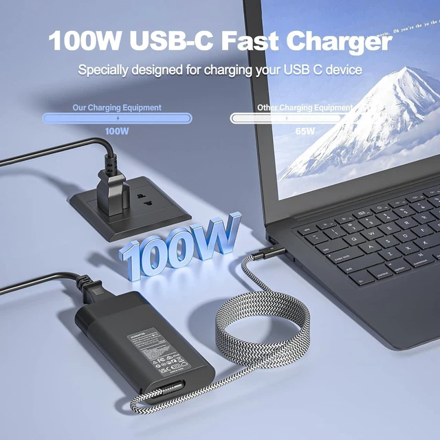 Alt view image 4 of 6 - 100W USB C Laptop AC Charger Power Adapter for HP Pavilion Plus 14-ew1010nr ZBook Firefly 14 16 G11 Envy 17-cw1087nr, N57041-001 N56858-011 001 021 003 TPN-LA31 DA32 N57045-001 ADL100YLC3A M52950-001
