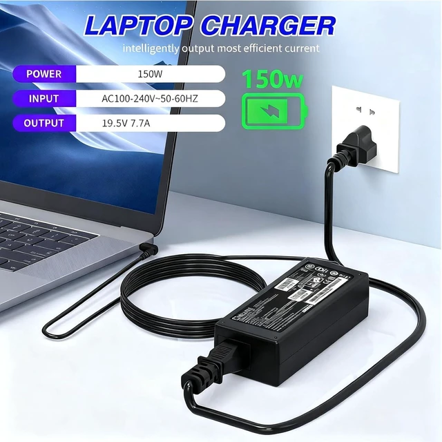 Alt view image 5 of 7 - Slim 19.5V 7.7A 150W AC Charger Adapter 5.5x2.5mm Tip, Replacement A17-150P2A A15-150P1A A17-150P1A ADP-150VB B A14-150P1A for MSI GF62 7RE MS-16J9 GS60 GS70 GE62 7RD GP73 WE73 8SJ
