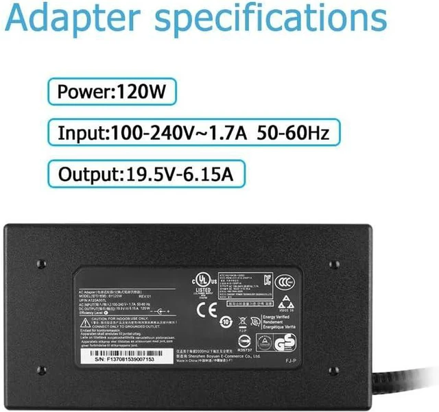 Alt view image 7 of 7 - 120W AC Charger Replacement for MSI GF63 Thin 8SC 8RCS 9SC 9RCX MS-16R3 MS-16R4 GTX1650, A12-120P1A ADP-120RH D, NOT for GF63 Thin 10SCXR 10SC 10UD 10UC 11SC 11UD 11UC GF75 Thin 10UEK
