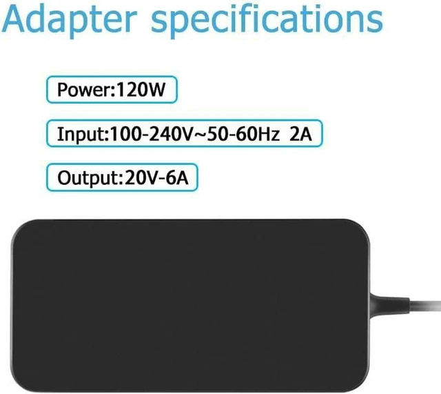 Alt view image 2 of 7 - 20V 6A 120W AC Charger Adapter Replacement for Asus Vivobook Pro 16X OLED N7600ZE N7600QE N7600QC N7600QA N7600PC N7600QC-L2037W N7600QA-L2003T, Vivobook X3400PH R570ZD K570UD