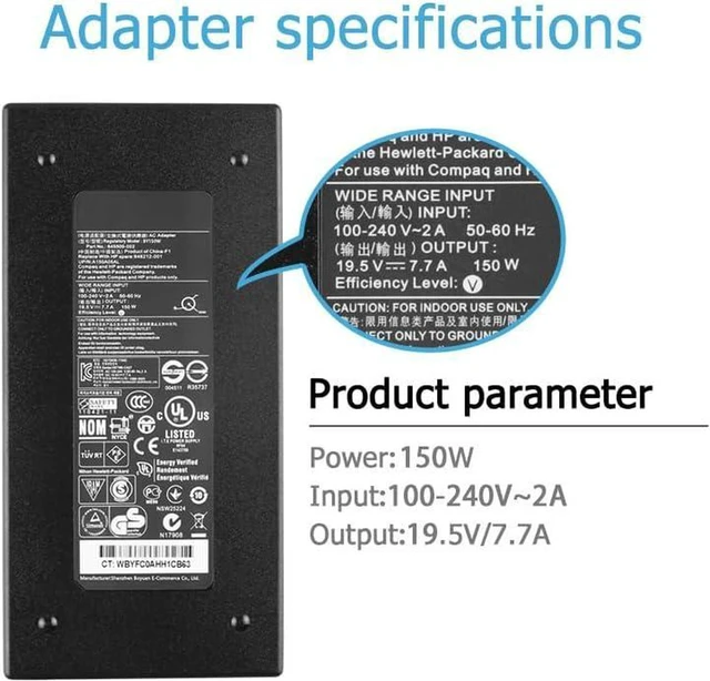 Alt view image 2 of 5 - 19.5V 7.7A 150W AC Charger Adapter Replacement for HP Docking Station, Compatible with 901981-002 AL192AA#ABB PA-1151-03HS-ROHS U150A01CH 901981-003 HSTNN-I09X KP080AA KP080AA#ABA KP080AA#ABB KQ751AA