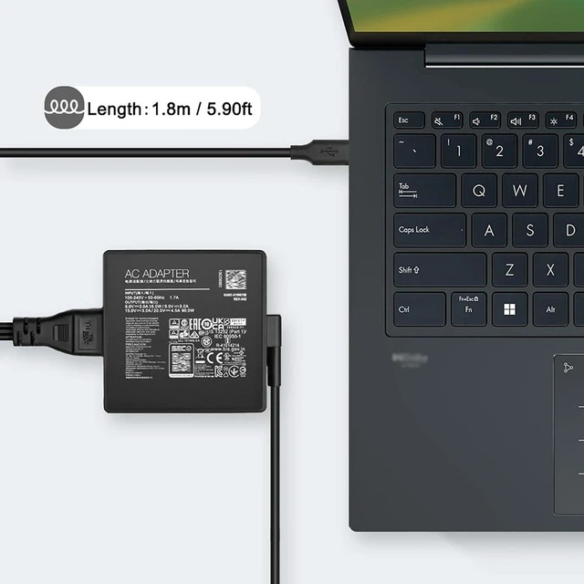 Alt view image 3 of 7 - 90W USB-C AC Charger Adapter Replacement for Asus Vivobook S 14 14X 16X OLED S5406M S5406S K3502Z K3402X TP3402Z M3502R S5402S S5602Z M5602S, Zenbook 14X UX3404V UX5400Z Q410V Q420V, A21-090P2A ADP-90