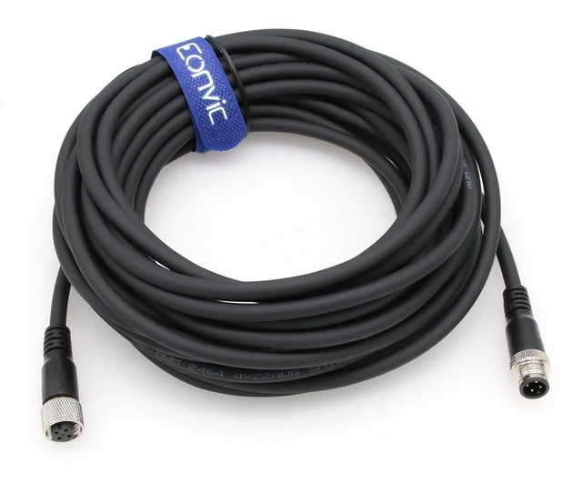Alt view image 4 of 5 - Eonvic Industrial 10M Black M12 A Code 4 Pin Male to Female Sensor Cable, Cat6 Ethernet Profibus Compatible Cord, M12 A-Code 4Pin Extension Cable for Industrial Sensor, Automation Field Wiring