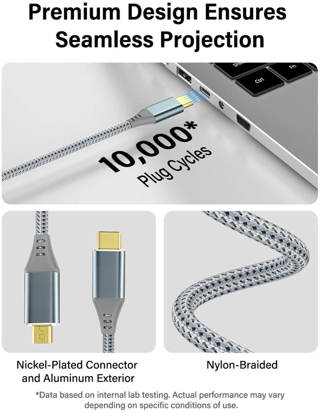Alt view image 7 of 7 - USB C to Micro HDMI Cable 3ft, 4K@60Hz 18Gbps Braided Aluminum Type-C to Micro HDMI Cord, Source to Display for Samsung Freestyle, ASUS XG17AHP, M80B, Odyssey G8 OLED Portable Monitor