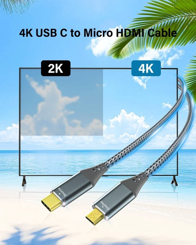 Alt view image 3 of 7 - USB C to Micro HDMI Cable 3ft, 4K@60Hz 18Gbps Braided Aluminum Type-C to Micro HDMI Cord, Source to Display for Samsung Freestyle, ASUS XG17AHP, M80B, Odyssey G8 OLED Portable Monitor