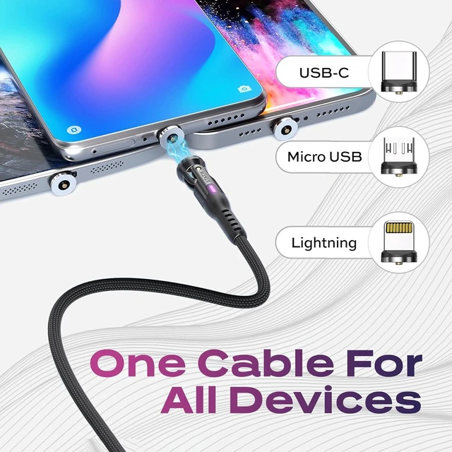 Alt view image 7 of 7 - Statik 360 Pro Magnetic Charging Cable 6ft, Universal 3 Pack Magnetic Tips (USB-C/Lightning/Micro USB), 100W Fast Charge & 480Mbps Data Sync, 360° Rotating Nylon Braided Cable for Phone, Tablet, Lapto