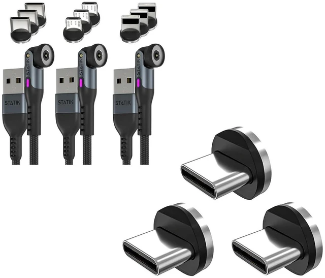 Main image of Statik 360 Pro Magnetic Charging Cable 6ft with 3 Pack USB C Magnetic Tips, 100W Fast Charge 480Mbps Data Sync, 360° Rotating Nylon Braided Cable for Phone, Tablet, Laptop