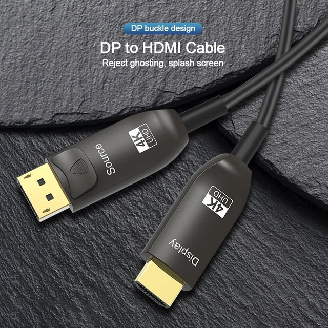 Alt view image 7 of 7 - 50FT Optical DisplayPort to HDMI Cable, 4K@60Hz DP to HDMI Cord, Aluminum Shell Black Long Optical Cable for MacBook Pro/Air, iMac, Surface Pro/Dock, Monitor, Projector