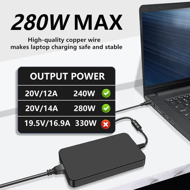 Alt view image 3 of 7 - 280W 20V 14A Laptop Charger Compatible with MSI GS77 GE66 GE76 Raider GP76 GP66 GE78HX GE68HX Leopard, Stealth GS77 WE76 Titan GT77 Creator Pro Z16 X17 Z17 Gaming Laptop Power Adapter
