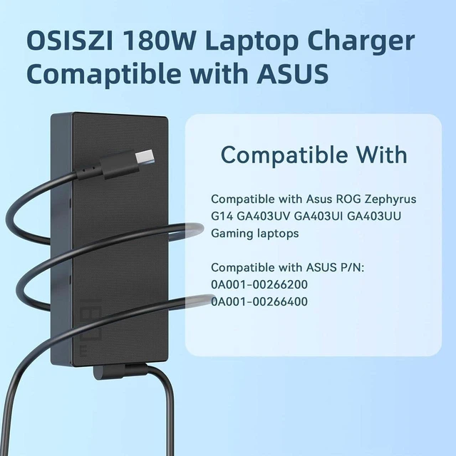 Alt view image 5 of 7 - 180W Rectangle Connector Laptop Charger Compatible with ASUS ROG Zephyrus G14 2025 AI Gaming Laptop V16 V3607 GA403UU GA403UV GA403UI OLED, ADP-180TB K Power AC Adapter