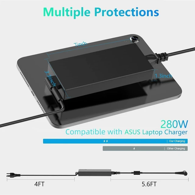 Alt view image 3 of 7 - 280W Laptop Charger Compatible with ASUS ROG Strix G18 G17 G16 G15 G814 G713 G614 G513, TUF A16, Scar 15 17 G733 G732 G533 G703, ADP-280BB B Gaming Notebook Power Adapter Supply Cord