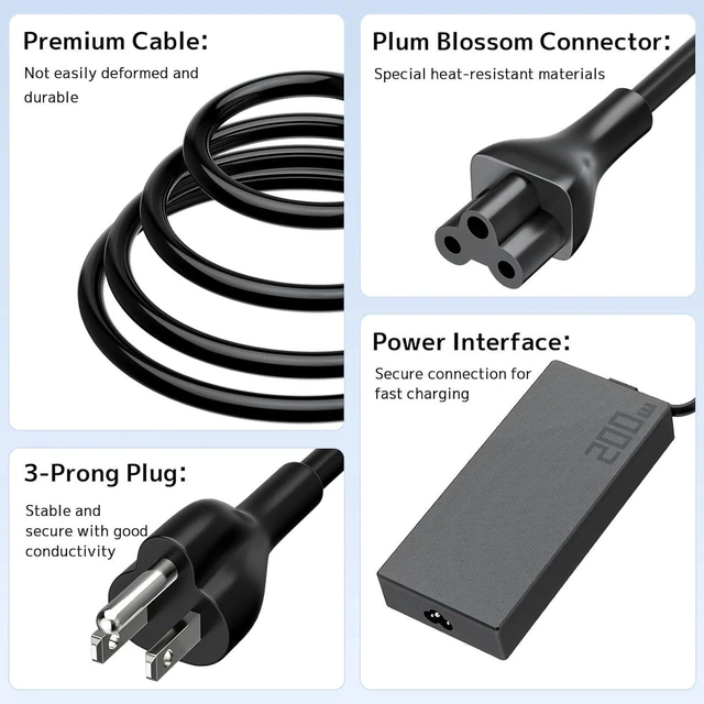 Alt view image 5 of 7 - 200W Laptop Charger Compatible with ASUS ADP-200JB K, ROG Zephyrus G16 G14 GU605MY GU605CP GU605MI GA403WR GA403WW, Flow Z13 GZ302EA, TUF A14 FA401UU FA401UV, ProArt P16 H7606WV PX13 Gaming Notebook