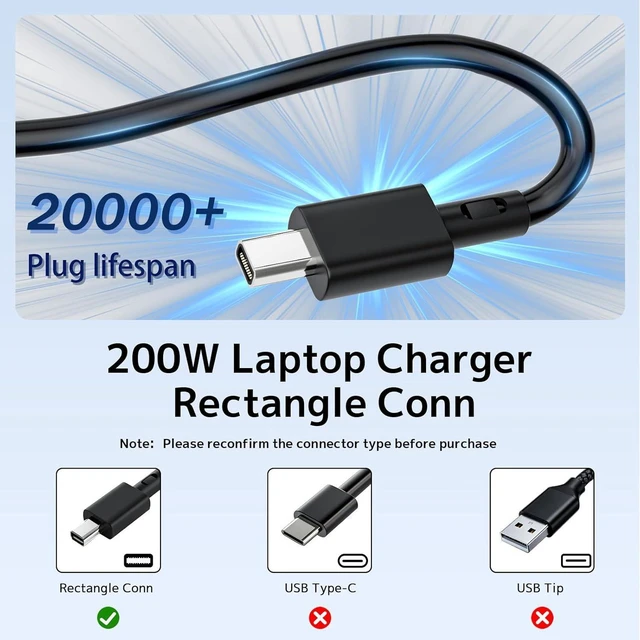 Alt view image 4 of 7 - 200W Laptop Charger Compatible with ASUS ADP-200JB K, ROG Zephyrus G16 G14 GU605MY GU605CP GU605MI GA403WR GA403WW, Flow Z13 GZ302EA, TUF A14 FA401UU FA401UV, ProArt P16 H7606WV PX13 Gaming Notebook