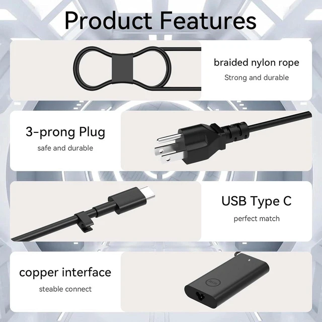 Alt view image 4 of 6 - 165W/130W PD3.1 USB-C GaN Charger Compatible with DELL Precision 5680 5690 3580 3581, XPS 17 9720 9730, XW78Y 450-BBWR ADP-165BB BA DA16250 DA165PM210 LA165PM210 Creator Laptop Power Adapter