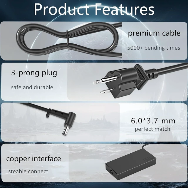 Alt view image 7 of 7 - 200W / 150W AC Laptop Charger Power Supply Compatible with Asus Vivobook Pro 15 16 14 14X 16X Q543 Q533 N6506 M6500 K6602 M6400 Q540 Q540VJ Q530 Q530V Gaming Creator Notebook Charger with Cord