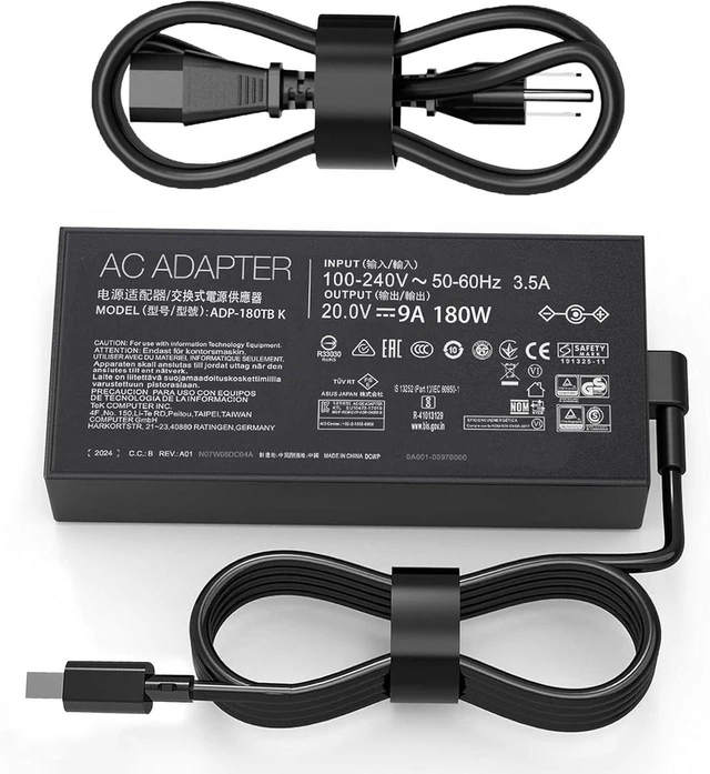 Main image of 180W AC Laptop Charger 20V 9A Rectangle Tip Power Supply Adapter Replacement for ASUS ADP-180TB K Fit for ROG Zephyrus G14 2024 GA403 GA403U GA403UV GA403UI GA403UU Gaming Notebook