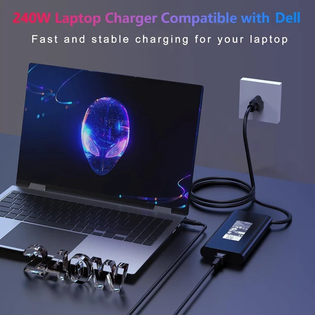 Alt view image 3 of 7 - New Slim 240W AC Laptop Charger Power Supply Adapter 7.4mm DC Tip with Cord Compatible with Dell Alienware M15 M17 15 17 X15 X16 X17 Area 51M M17X M18X X51 Gaming Notebook Charger