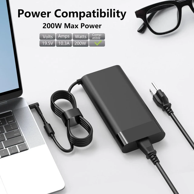 Alt view image 7 of 7 - 200W AC Laptop Charger Power Supply Adapter Replacement for HP TPN-DA10 L00818-850 L00895-003 ADP-200HB B Compatible with HP OMEN 15-dh0005la OMEN 17 Series Gaming Notebook with Cord