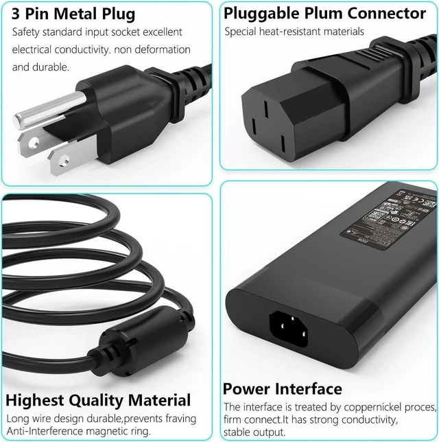 Alt view image 2 of 7 - 200W AC Laptop Charger Power Supply Adapter Replacement for HP TPN-DA10 L00818-850 L00895-003 ADP-200HB B Compatible with HP OMEN 15-dh0005la OMEN 17 Series Gaming Notebook with Cord