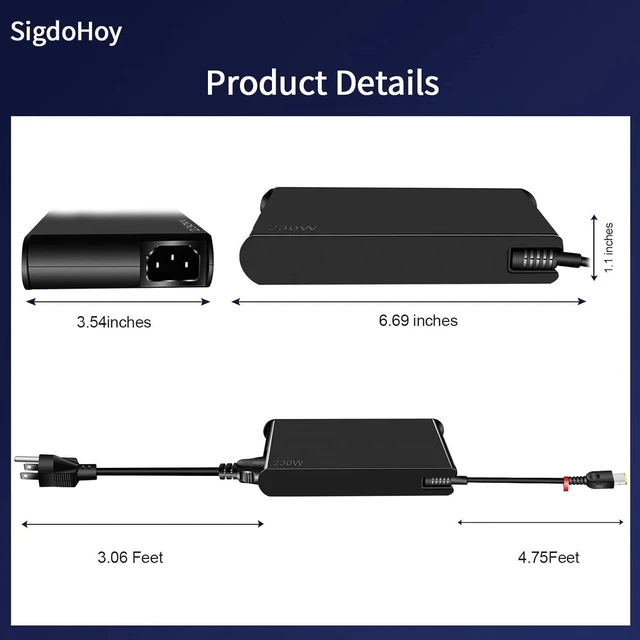 Alt view image 3 of 7 - 230W AC Laptop Charger Power Supply Adapter with Cord Compatible with Lenovo Legion 7 5 7i 5i, Legion Slim 7 7i 5 5i, LOQ 15 16 Gaming Laptop, ThinkPad P1 ThinkBook 16p Notebook Charger