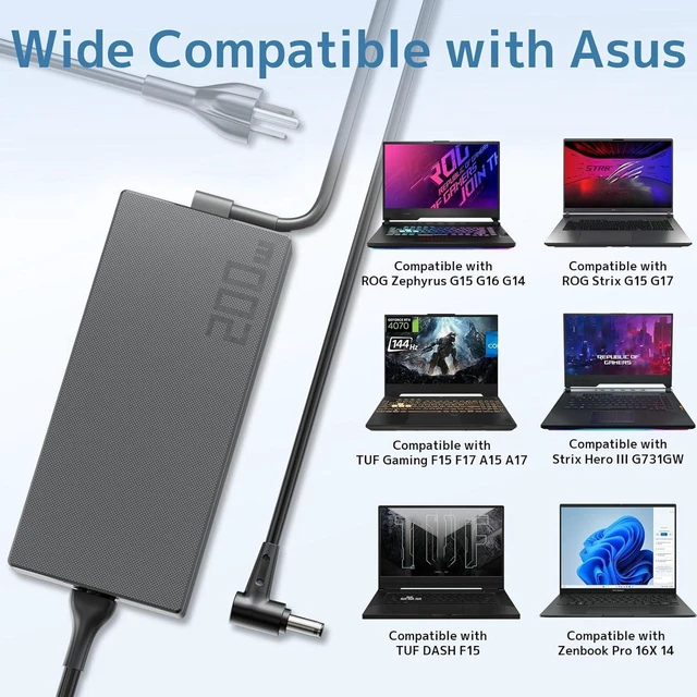 Alt view image 3 of 7 - 200W AC Laptop Charger Power Supply Adapter Compatible with ASUS ROG Zephyrus G16 G15 GA503 GU605, TUF Gaming A15 F15 F17 A17 FX506 FA506 FX706, TUF Dash F15 FX516, ROG Strix G15 Hero III G731 Gaming