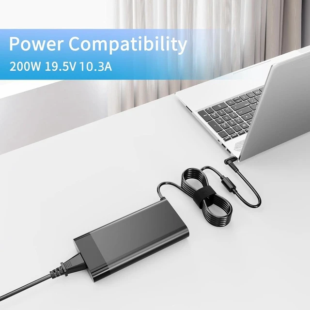 Alt view image 4 of 6 - 200W AC Laptop Charger Power Supply Adapter Replacement for HP TPN-DA10 L00818-850 ADP-200HB B Compatible with HP OMEN Pavilion Gaming 15 17 15t 17t, Envy 15 2020 Gaming Notebook with Cord
