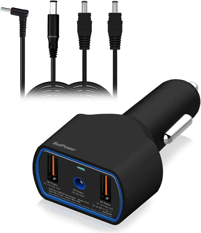 Main image of BatPower 120W DC Car Laptop Charger, Vehicle Auto Power Adapter DC 12V-24V Input Compatible with HP Laptops, Portable Car Notebook Charger