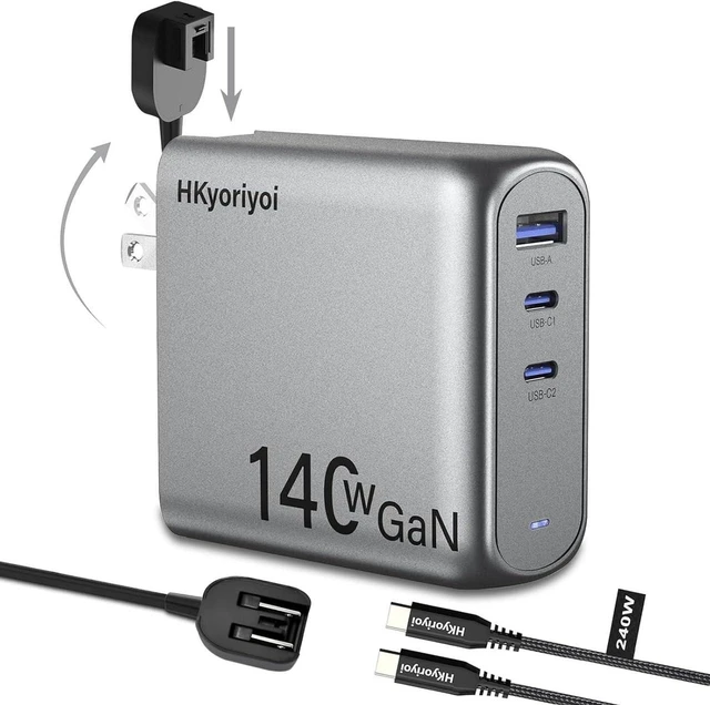 Main image of 140W GaN+ USB C Wall Charger, 100W Laptop Fast Charger PD3.1 PPS 3-Port Power Adapter for MacBook Pro 16", Dell XPS, iPhone 16/15 Pro Max, iPad Pro, Tablet, Chromebook, Gray