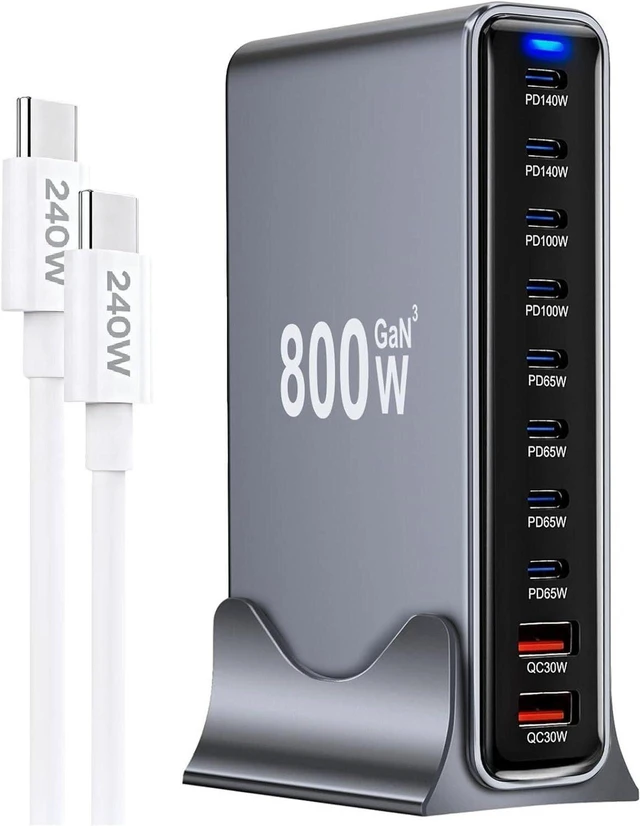 Main image of Universal Travel Adapter & Multi Charging Station, 800W 10-Port GaN III USB-C Charging Block with Dual 140W PD, Compact Desktop Charger for iPhone, Laptop and Multiple Electronic Devices