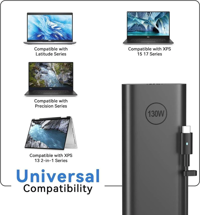 Alt view image 3 of 7 - 130W Slim USB-C AC Laptop Charger Power Supply Adapter Compatible with Dell 16 Premium DA16250 Notebook Type-C Charger with Cord